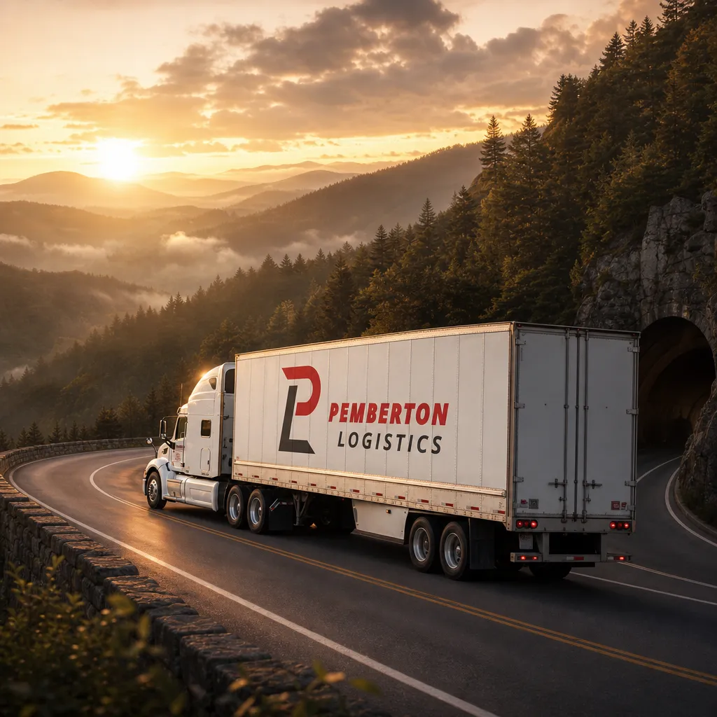 Side profile of a Pemberton truck running down the highway